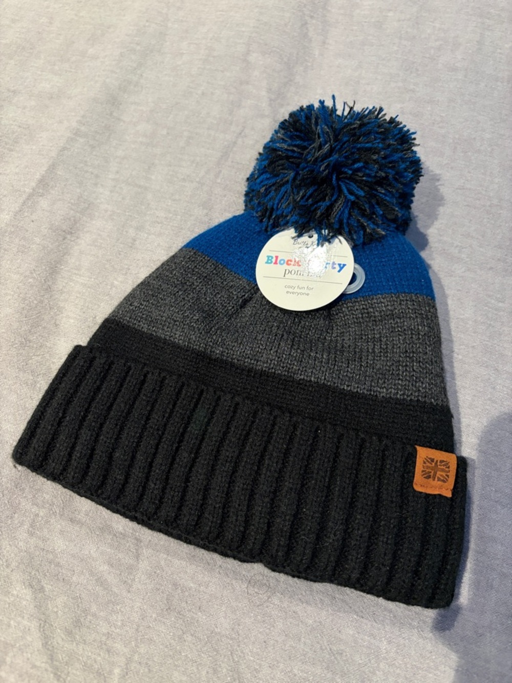 Kids Blue and Gray Pom Beanie